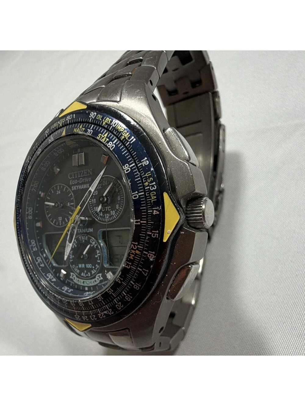 Citizen Eco-Drive Skyhawk Blue Angels Titanium Chrono Slide Rule 45mm